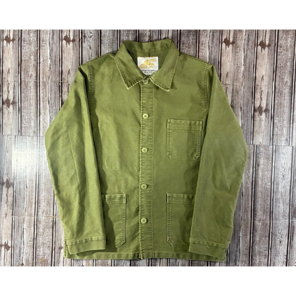 Le Mont St Michel vintage washed French Chore Jacket sz 44 color Military Green